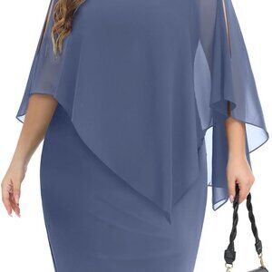 Plus Size Cocktail Dress Women Chiffon Overlay Party Wear 24 Plus
